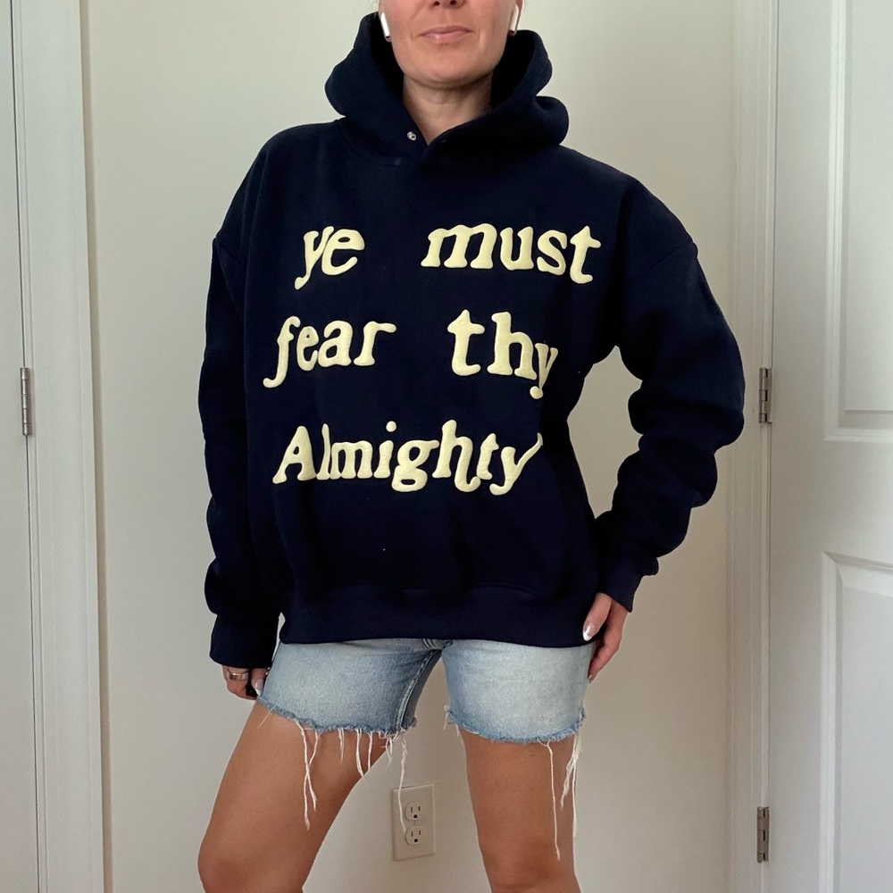 Navy Hoodie with Cream Text